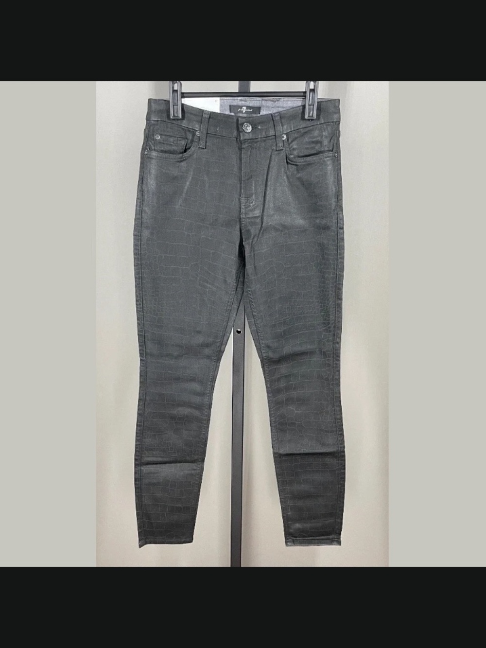 NEW 7 For All Mankind Jeans Womens 27 black skinny ankle croc alligator
